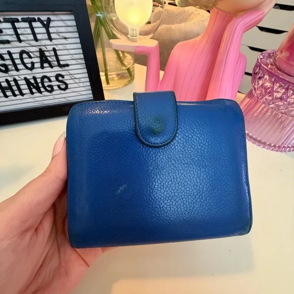 Vintage Chanel Bi-Fold Caviar Leather CC Wallet 1996-1997 Blue 💙 - Picture 3 of 13